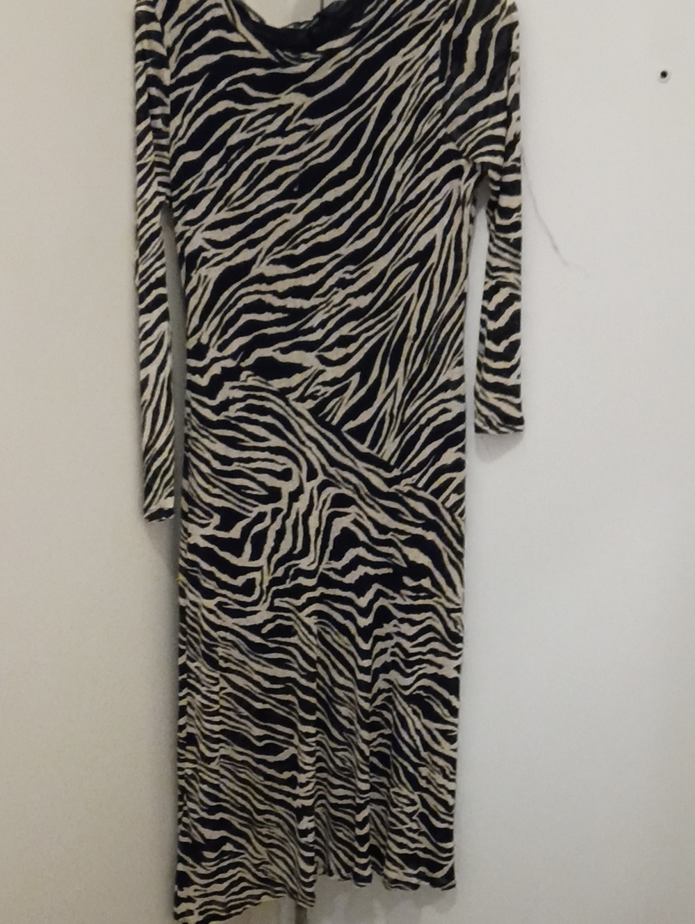 Zebra-Print Long Sleeve Maxi Dress - Black & Cream